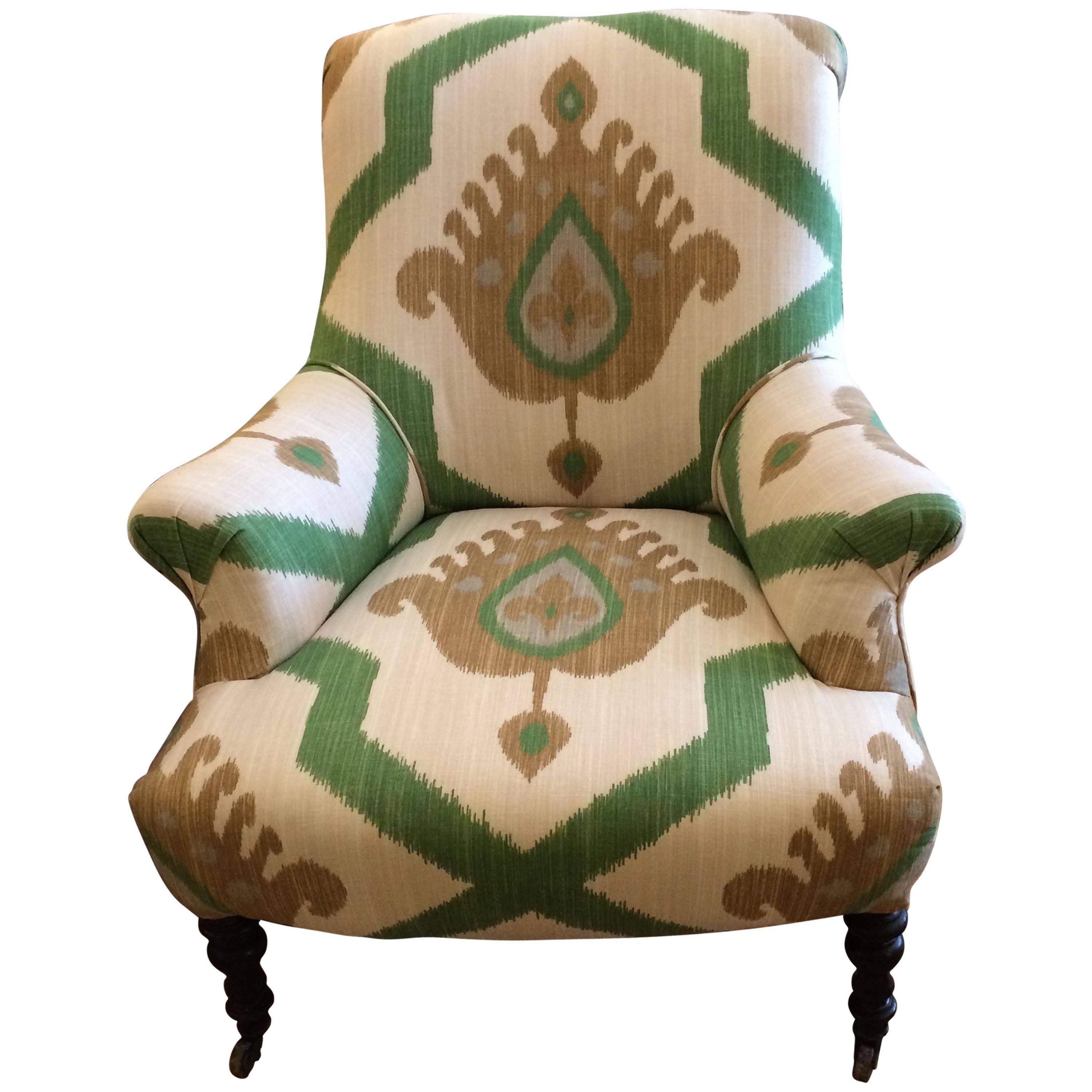 Inviting Low Slung Vintage Club Chair in Ikat Fabric