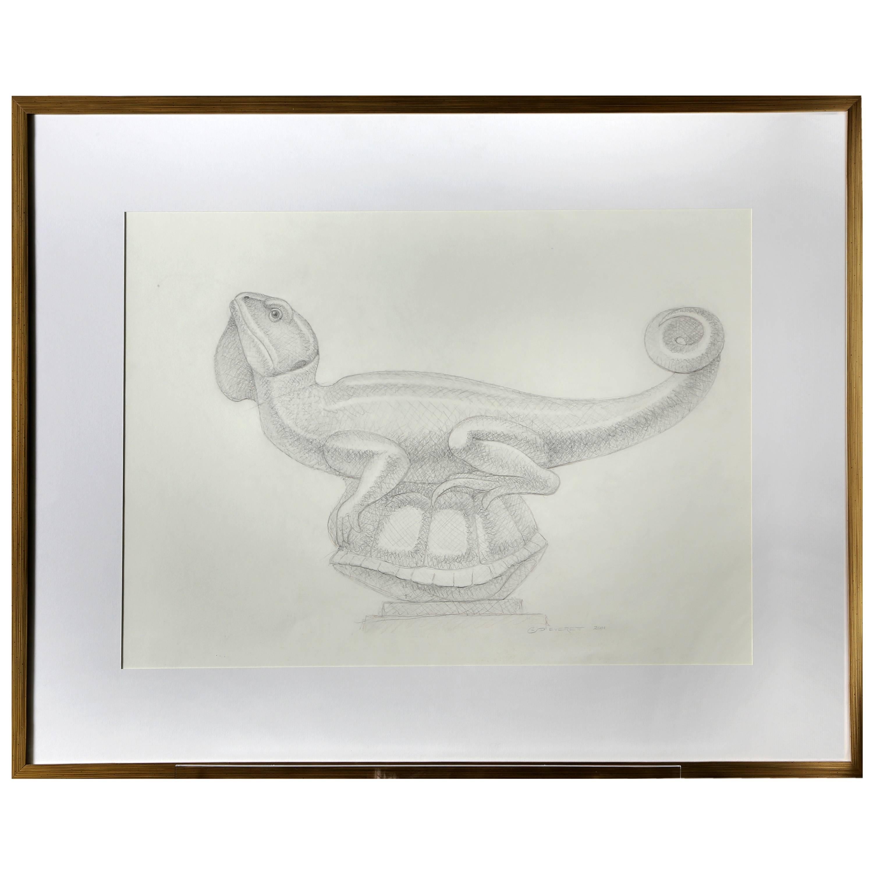 Framed Original Pencil Drawing of an Iguana