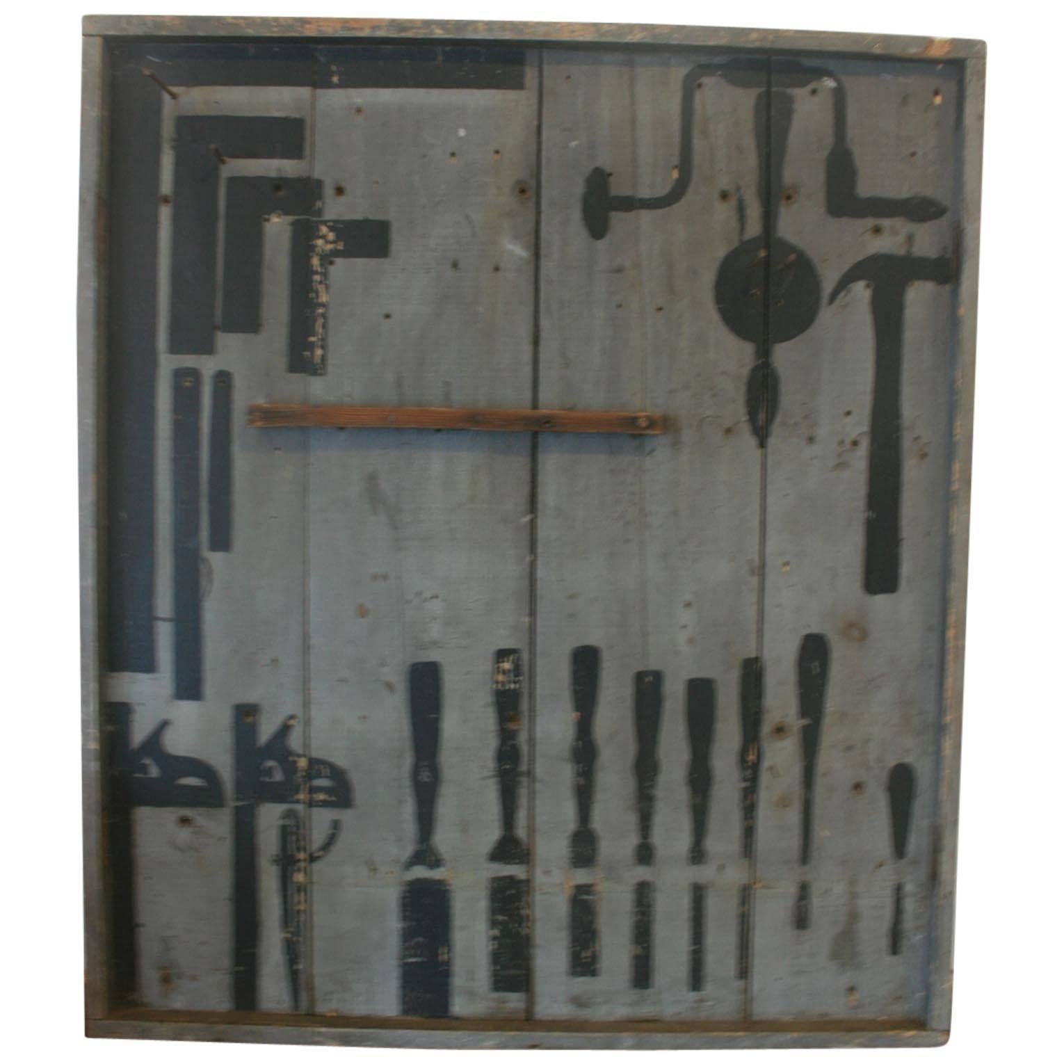 Industrial /Folk Art Tool Silhouette Panel For Sale