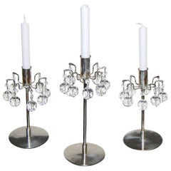 Trio Lobmeyr Diminutive Silver Plate Crystal Candleholders