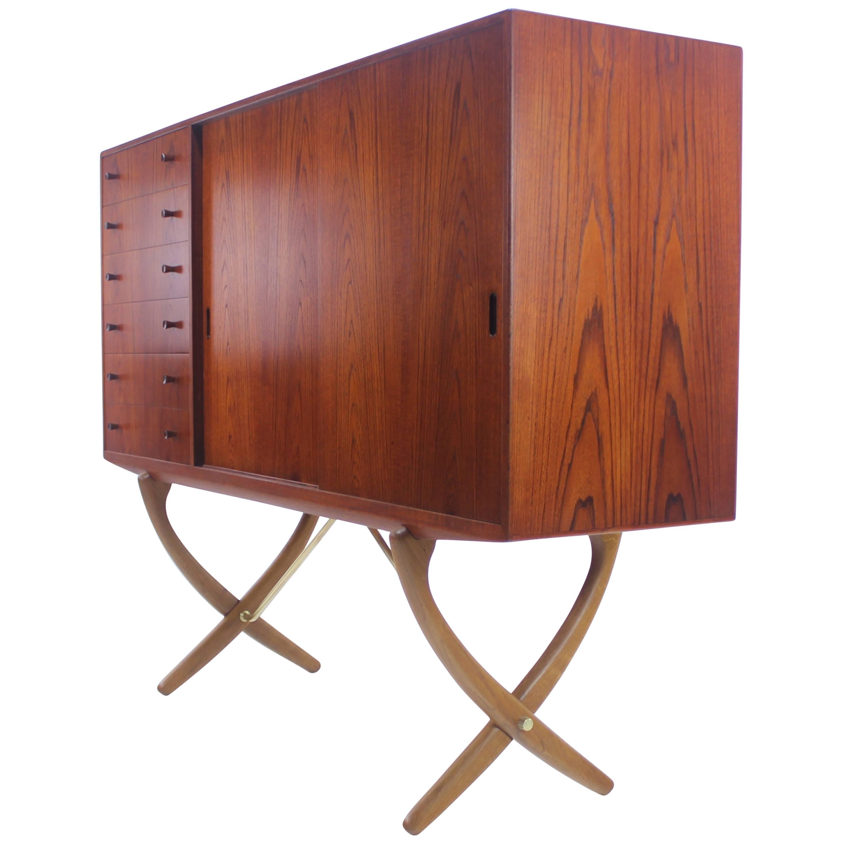 Distinctive Danish Modern Teak and Oak Credenza Designed by Hans Wegner For Sale