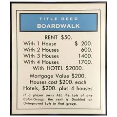 Vintage Monopoly Boardwalk Titel Deed Lithographie