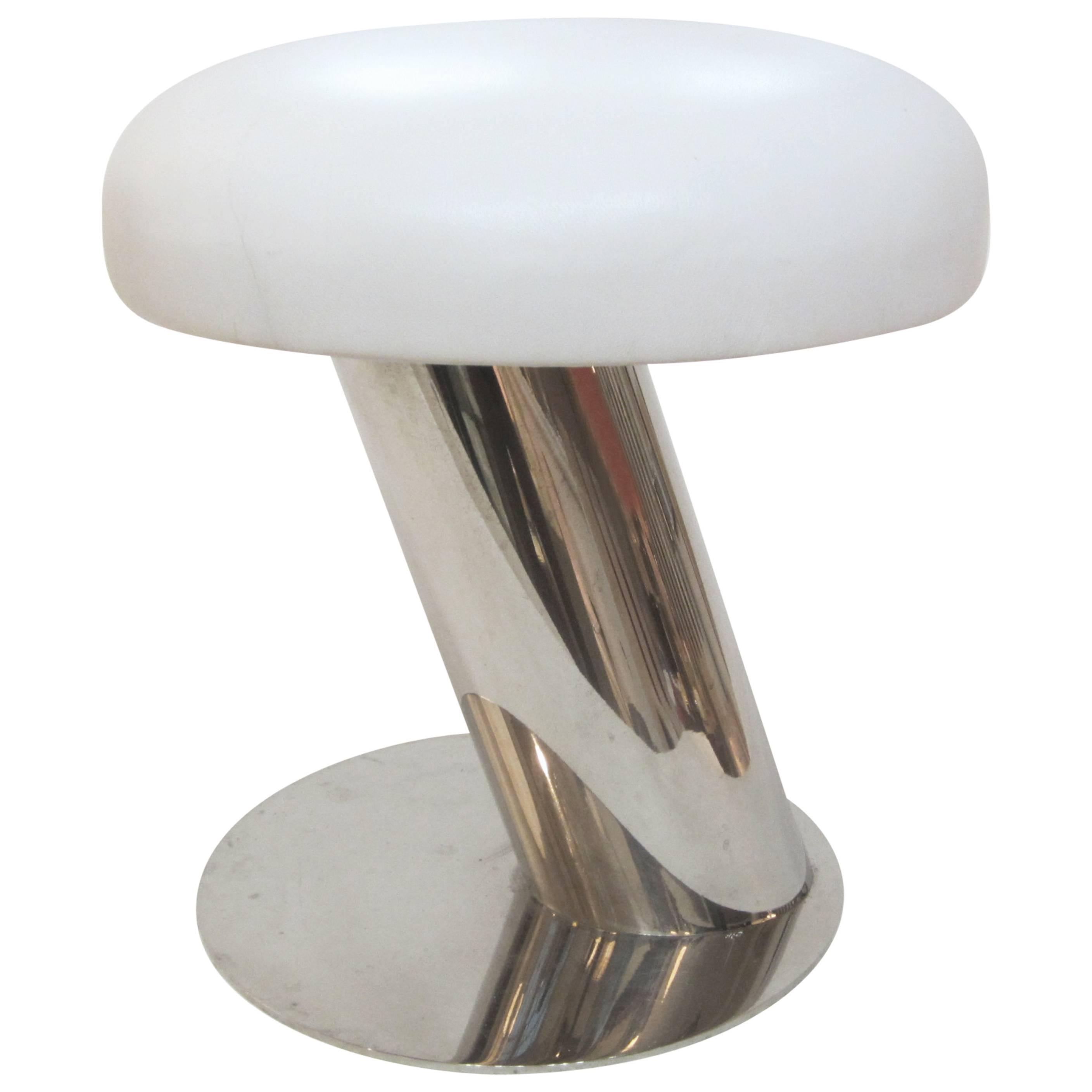 Karl Springer Cantilevered Steel and Cushion Stool  For Sale