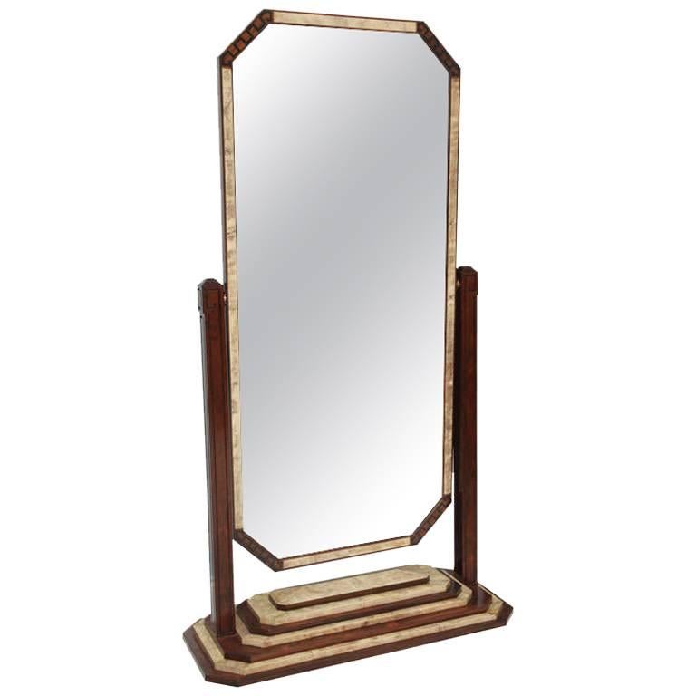 Fine Art Deco Shagreen and Rosewood Cheval Mirror For Sale