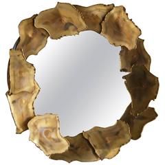 Petite Sculptural Brass Mirror by Curtis Jere, C. 1960s