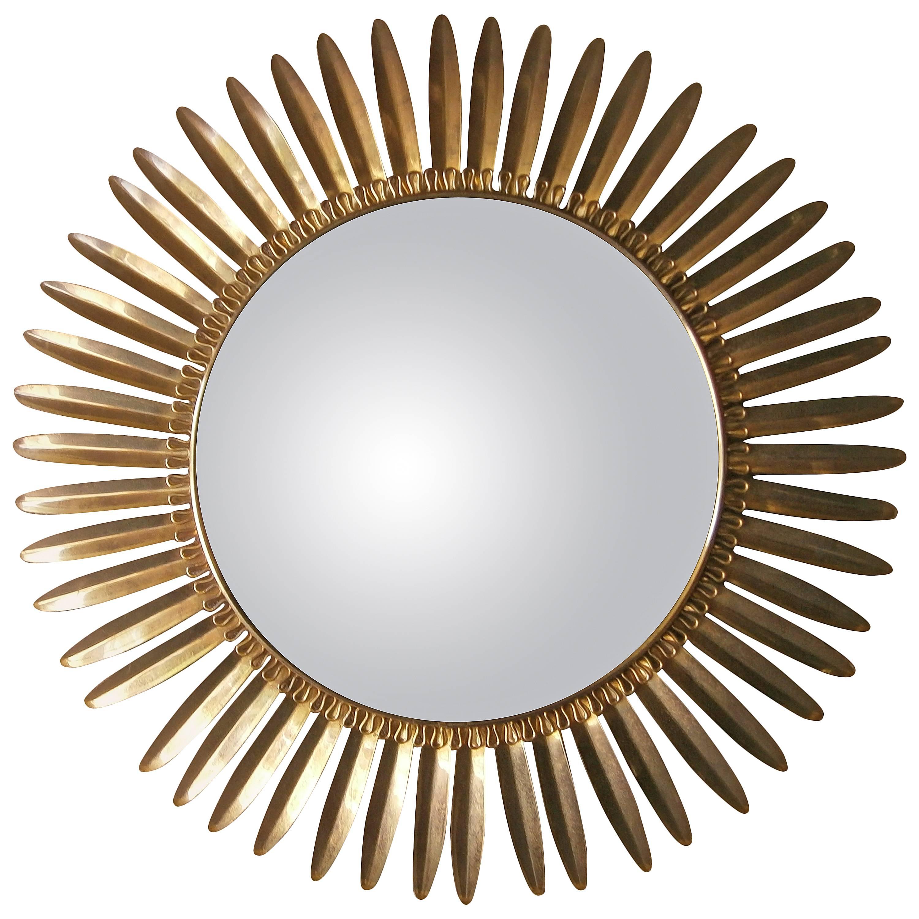 Sophisticated Italian mid-century Convex Sunflower Mirror in Brass C.1960's