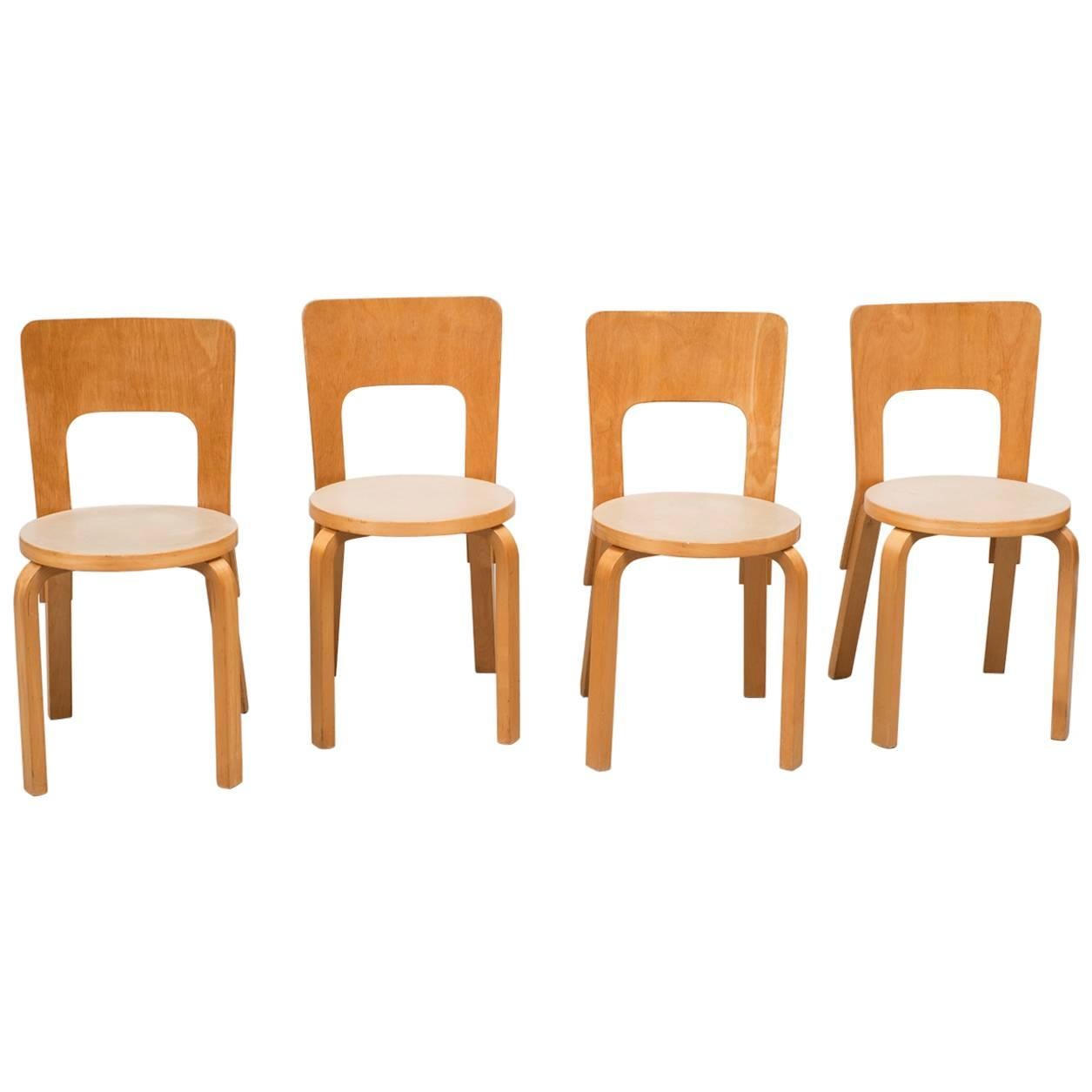 Set of Four Dining Chairs Model 66 by Alvar Aalto