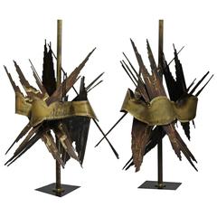 Pair of Brutalist Lamps Attributed to Tom Greene