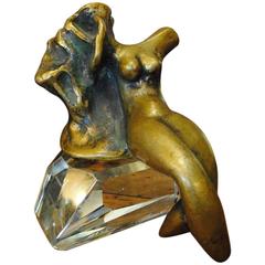 Nude Bronze Sculpture on Glass Base