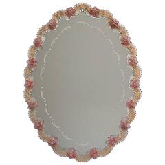 Vintage Oval Venetian Murano Glass Mirror, circa 1930s 3