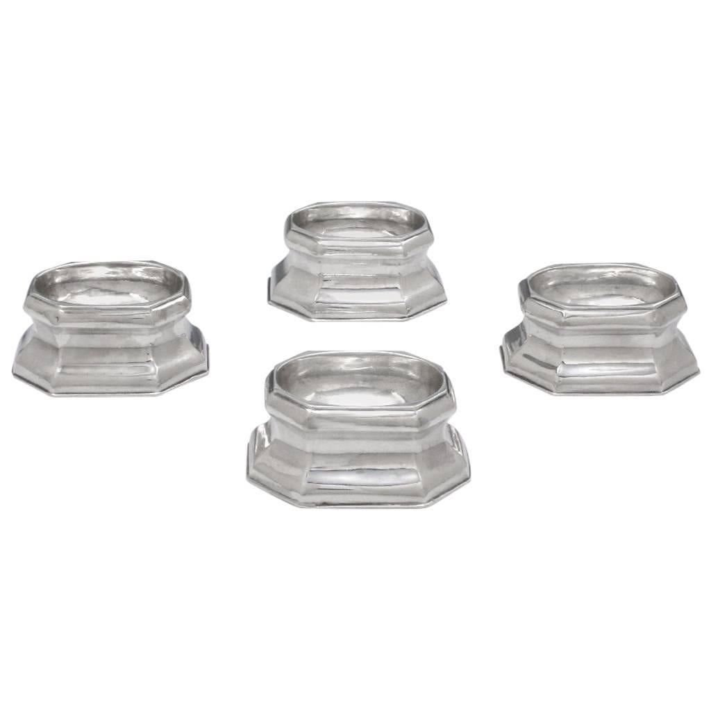 Set of Four Octagonal George II Antique English Silver Salts For Sale