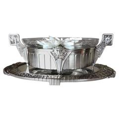 Vintage French Silver Art Deco Centerpiece and Mirrored Tray