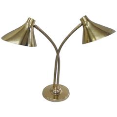 Retro Stilnovo Double Gooseneck Brass Desk Lamp