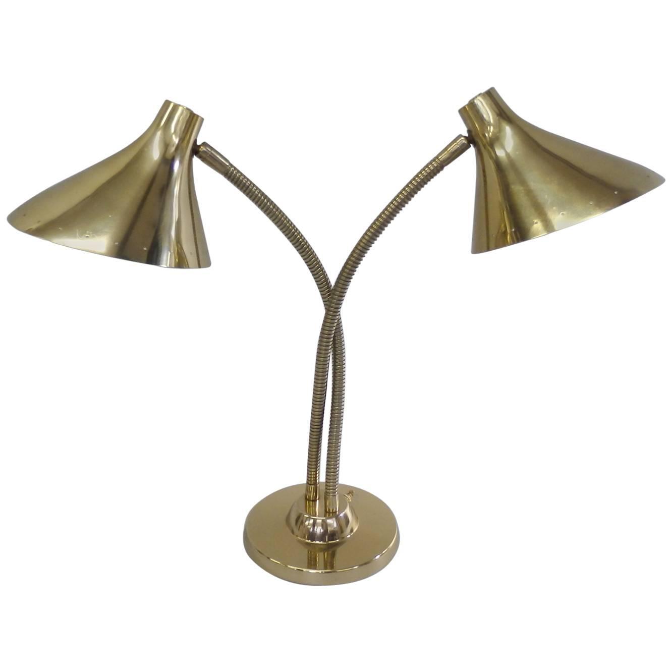 Stilnovo Double Gooseneck Brass Desk Lamp at 1stdibs