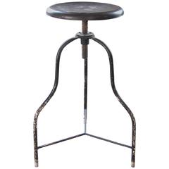 Vintage Black Metal Medical Stool with Three Legs, Adjustable Seat Height