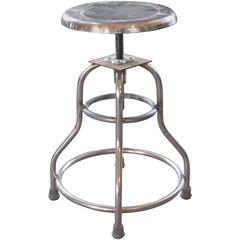 Vintage Medical Stool "Shampaine" Silber Metall einstellbar Backless Sitz