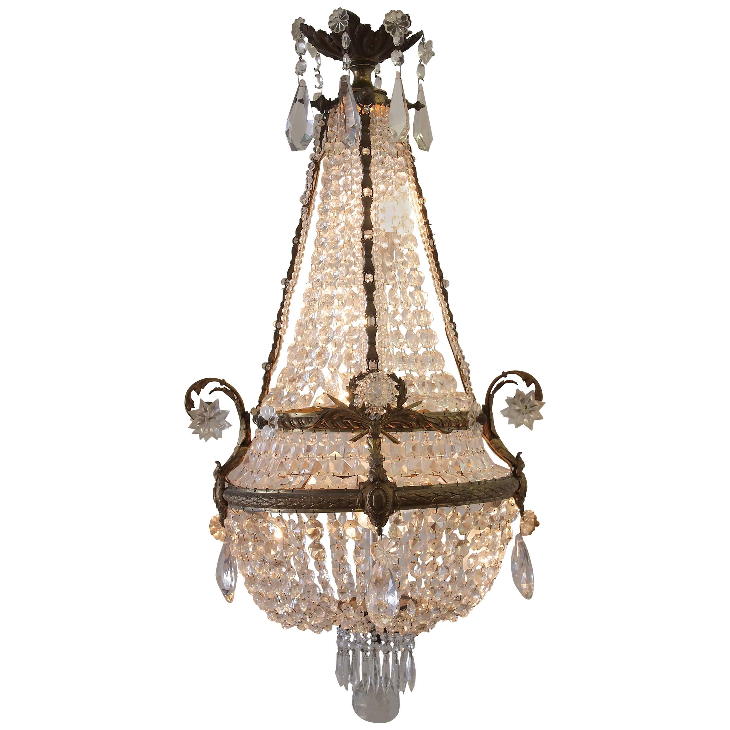 19th Century Gilt Bronze Empire Chandelier with Crystals