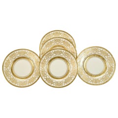 Ten Minton for Tiffany Gilt Dinner Service Plates with Profuse Raised Paste Gold