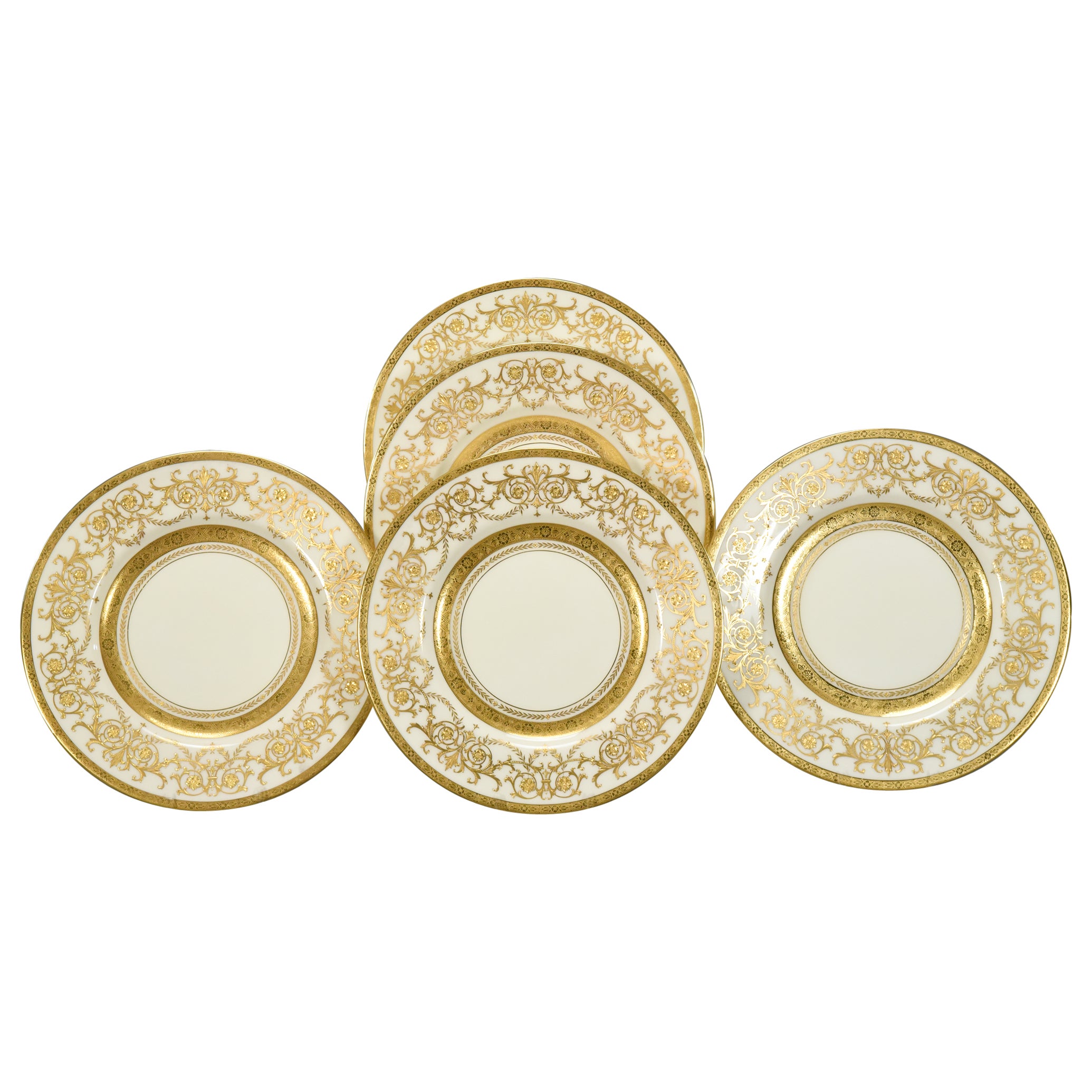 Set of Ten Elegant Gilt Encrusted Dinner Plates For Sale at 1stDibs