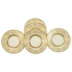 Ten Minton for Tiffany Gilt Dinner Service Plates with Profuse Raised Paste Gold 3