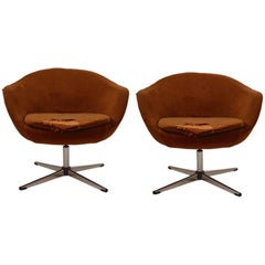 Retro Pair of Swedish Overman Swivel Pod Chairs, Need Reupholstery