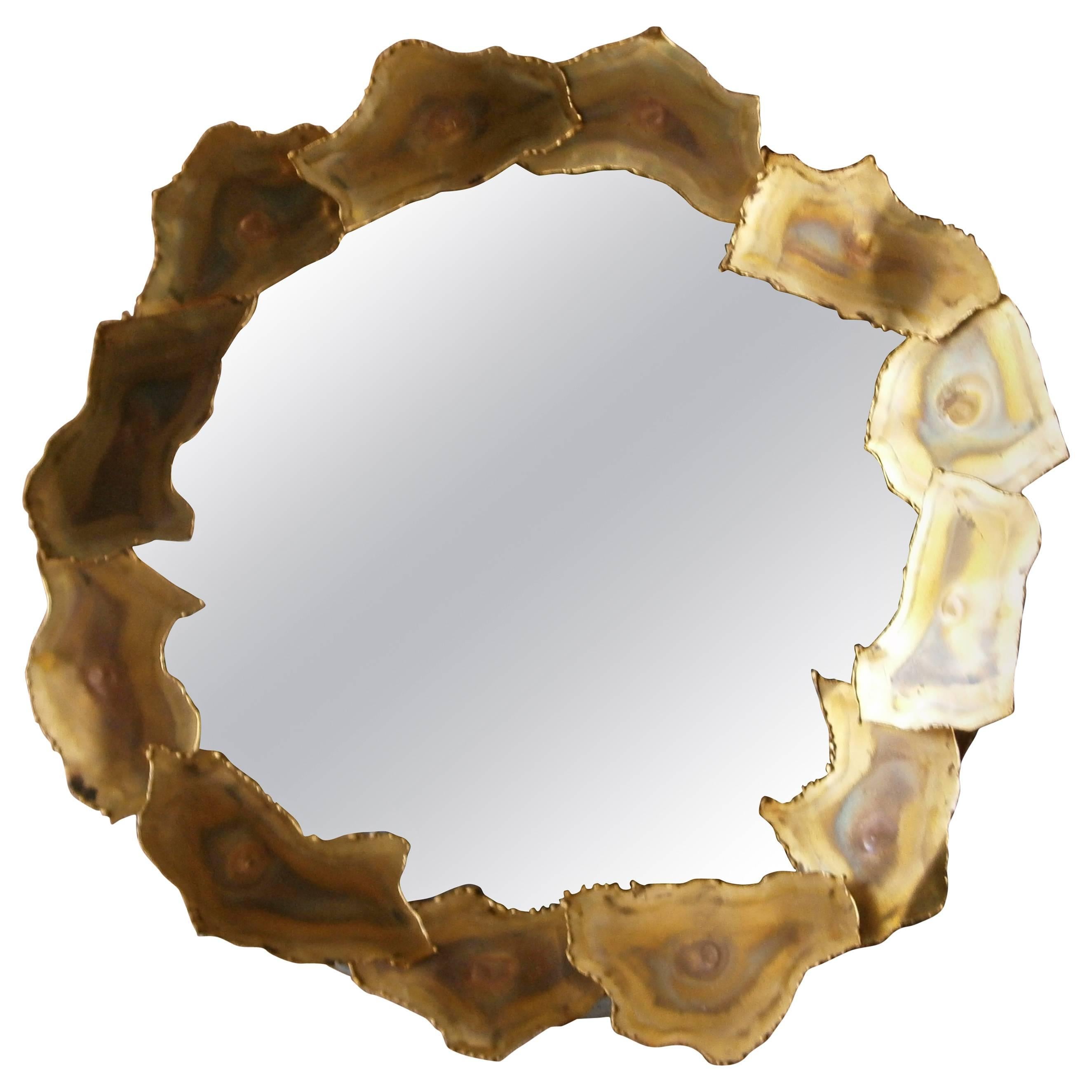 Sculptural Brass Mirror by Curtis Jere, circa 1960s For Sale