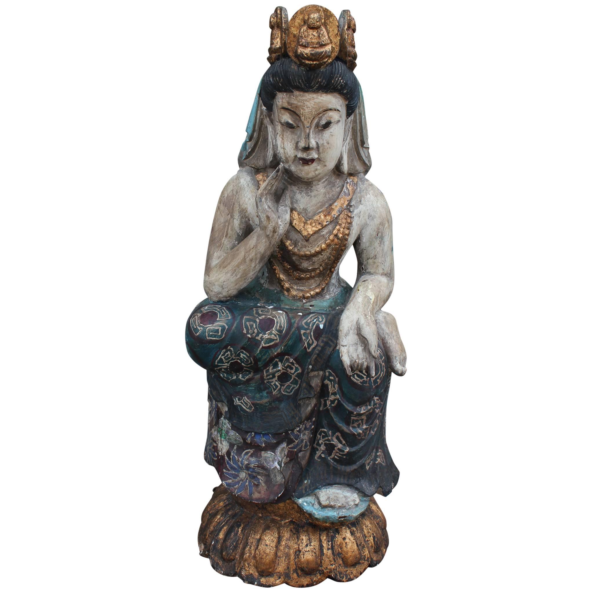 Early 20th Century Carved Wood Seated Buddha