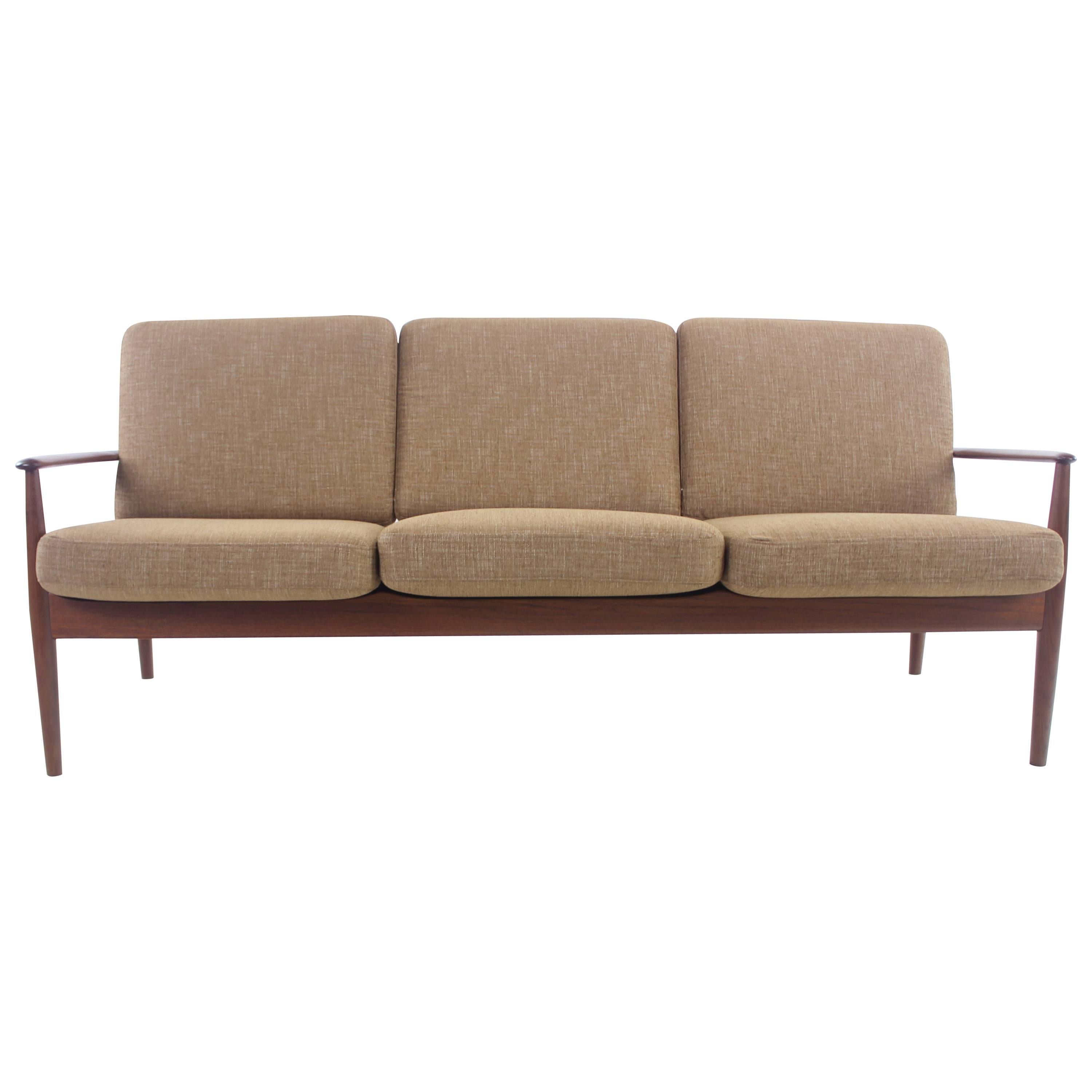 Danish Modern Three-Place Teak Framed Sofa Designed by Grete Jalk For Sale