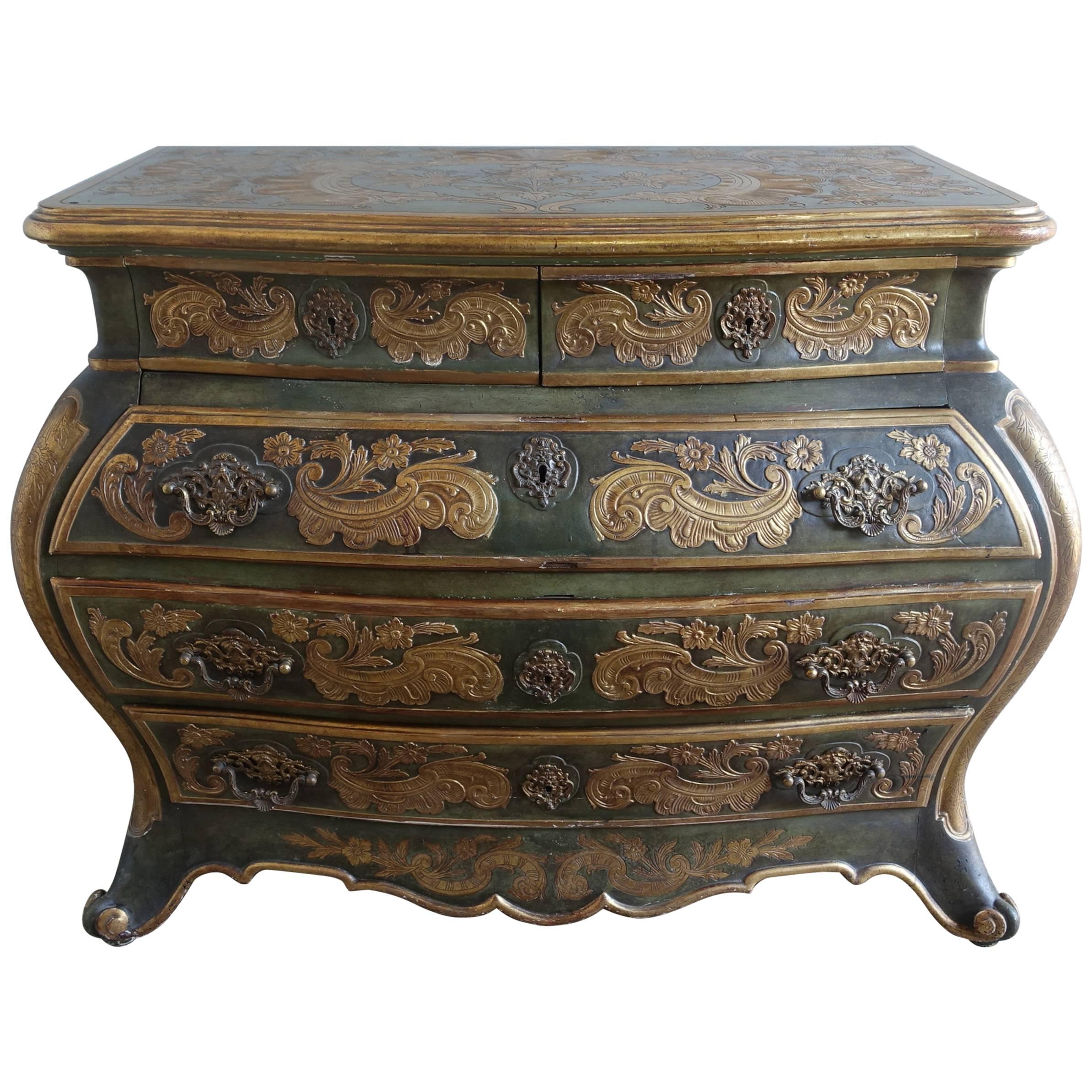 Italian Green and Gold Painted Bombay Commode, circa 1900