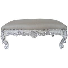 French Painted and Silver Gilt Bench