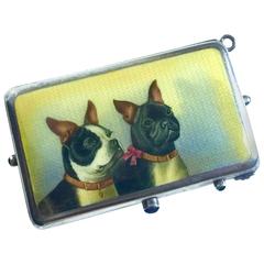 Antique German Silver and Silver-Gilt Cosmetic Case with Enamel of Dogs to Cover