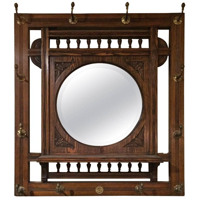 Oak Mirror with Hat Rack For Sale at 1stdibs