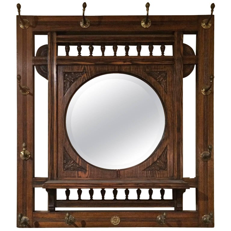 Oak Mirror with Hat Rack at 1stDibs