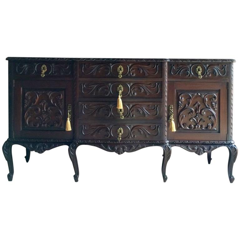 Antique Style Sideboard Credenza Buffet Spanish Style Carved at