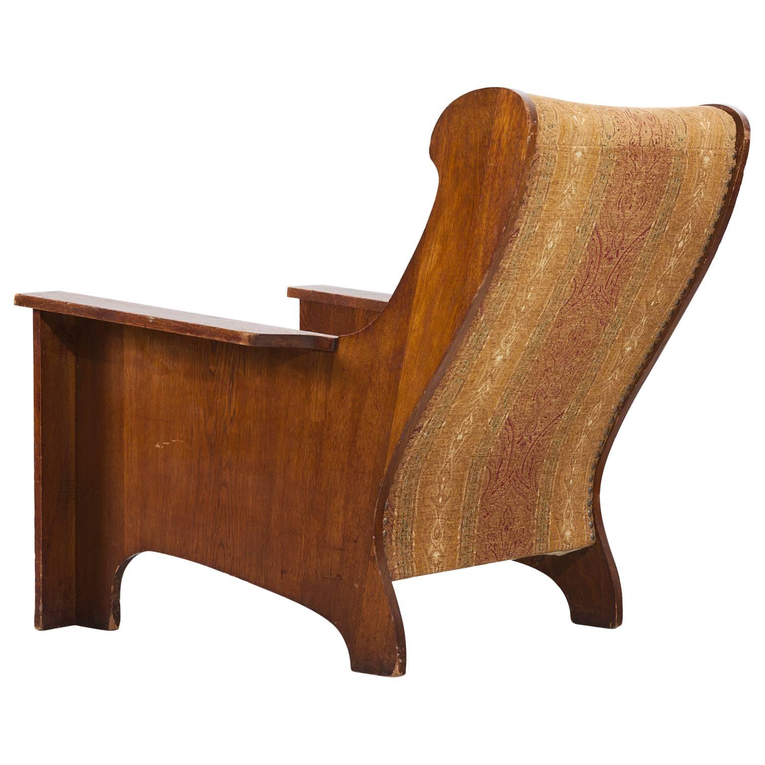Rare Swedish Art Deco High Back Armchair in Oak