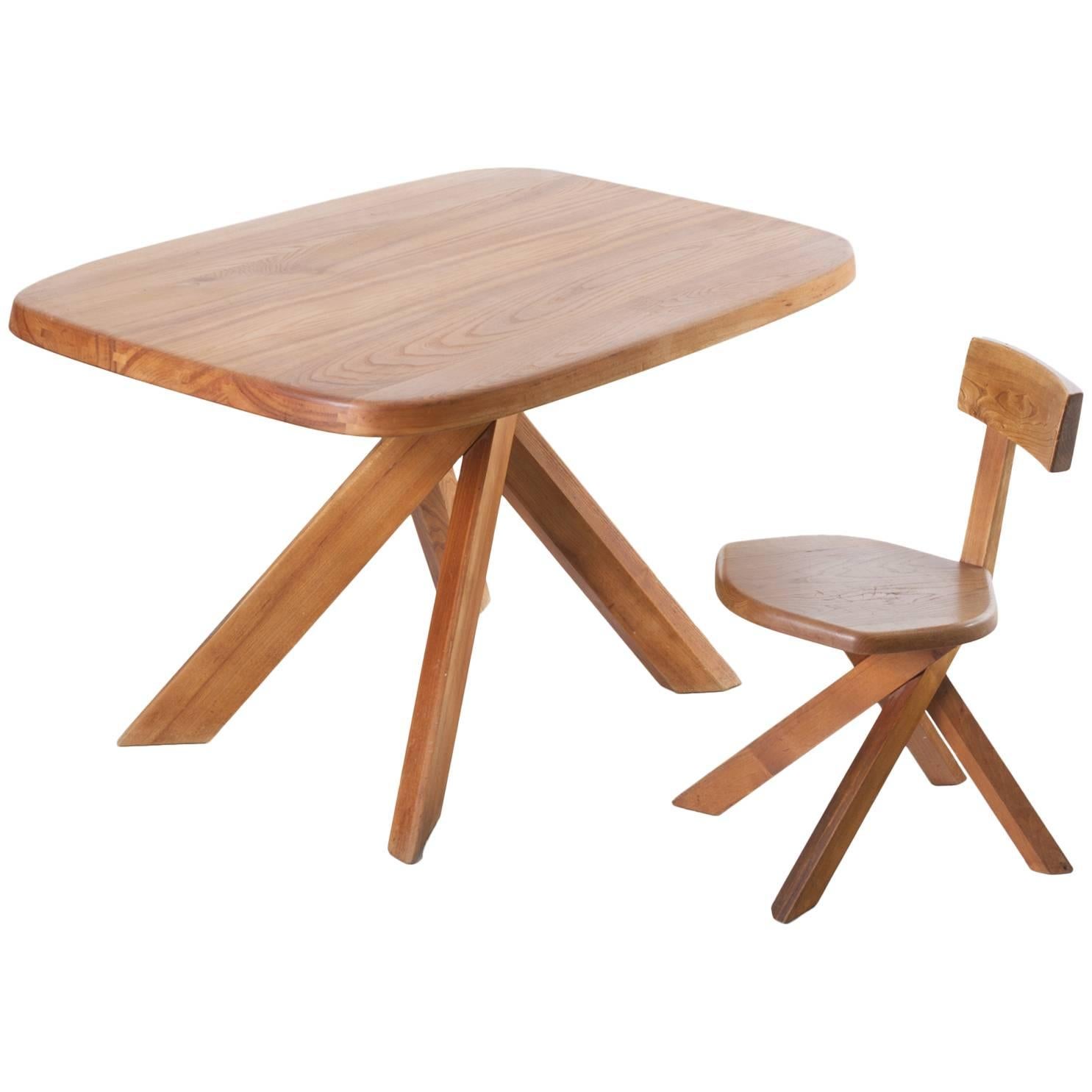 Pierre Chapo Writing Table and Chair in Patinated Elm