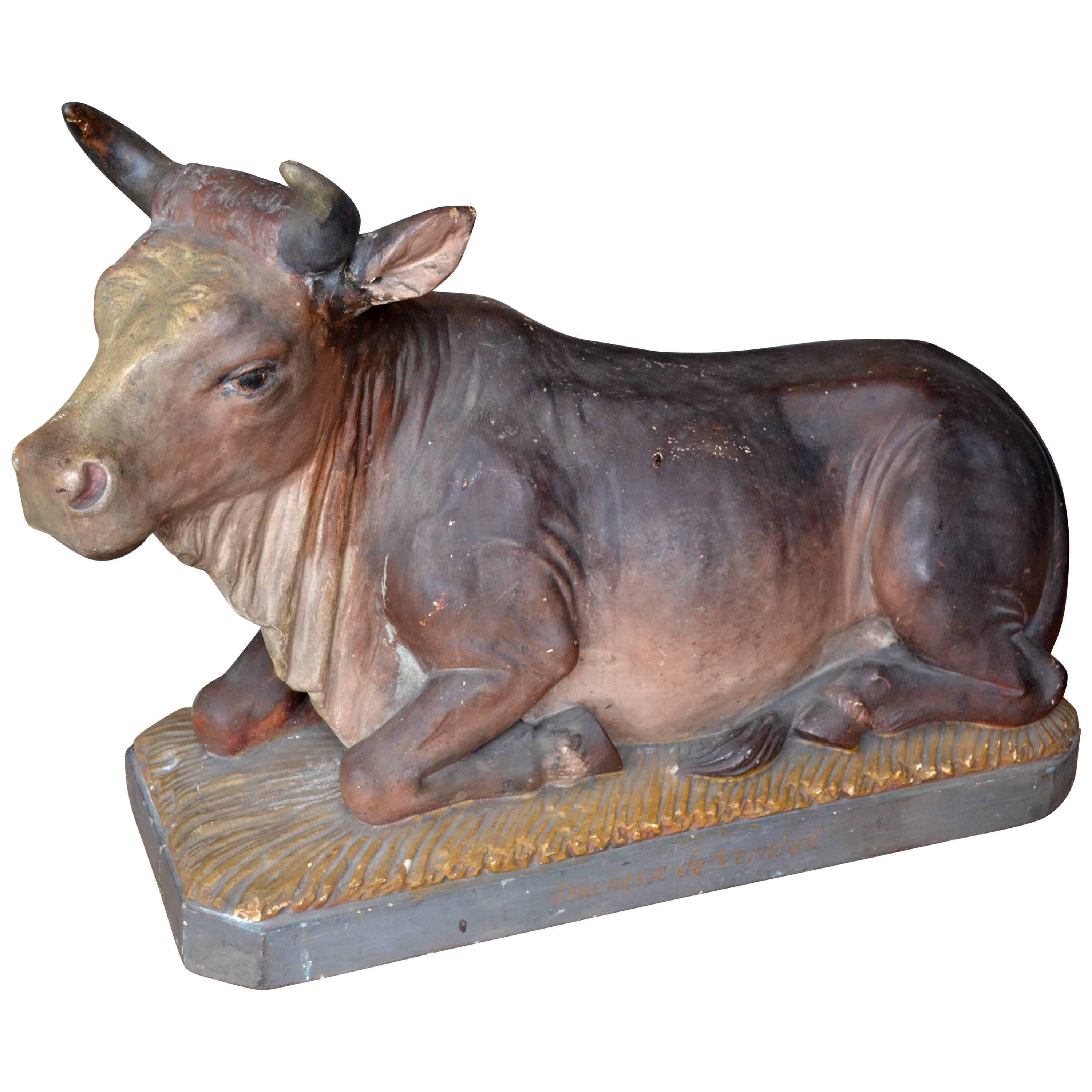 French 19th Century Cow in Plaster For Sale