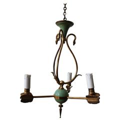 Gilt Brass Swan and Arrow Chandelier