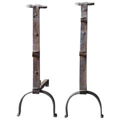 17th Century Large Bull's Head Andirons, Firedogs