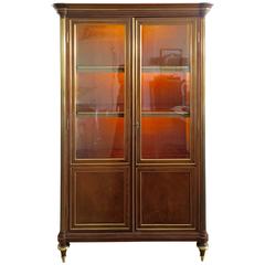 Antique 18th Century Louis XVI Brass Inlaid Mahogany Biblioteque