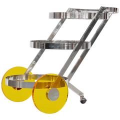 Stainless Steel and Yellow Lucite Bar Cart, 1970s