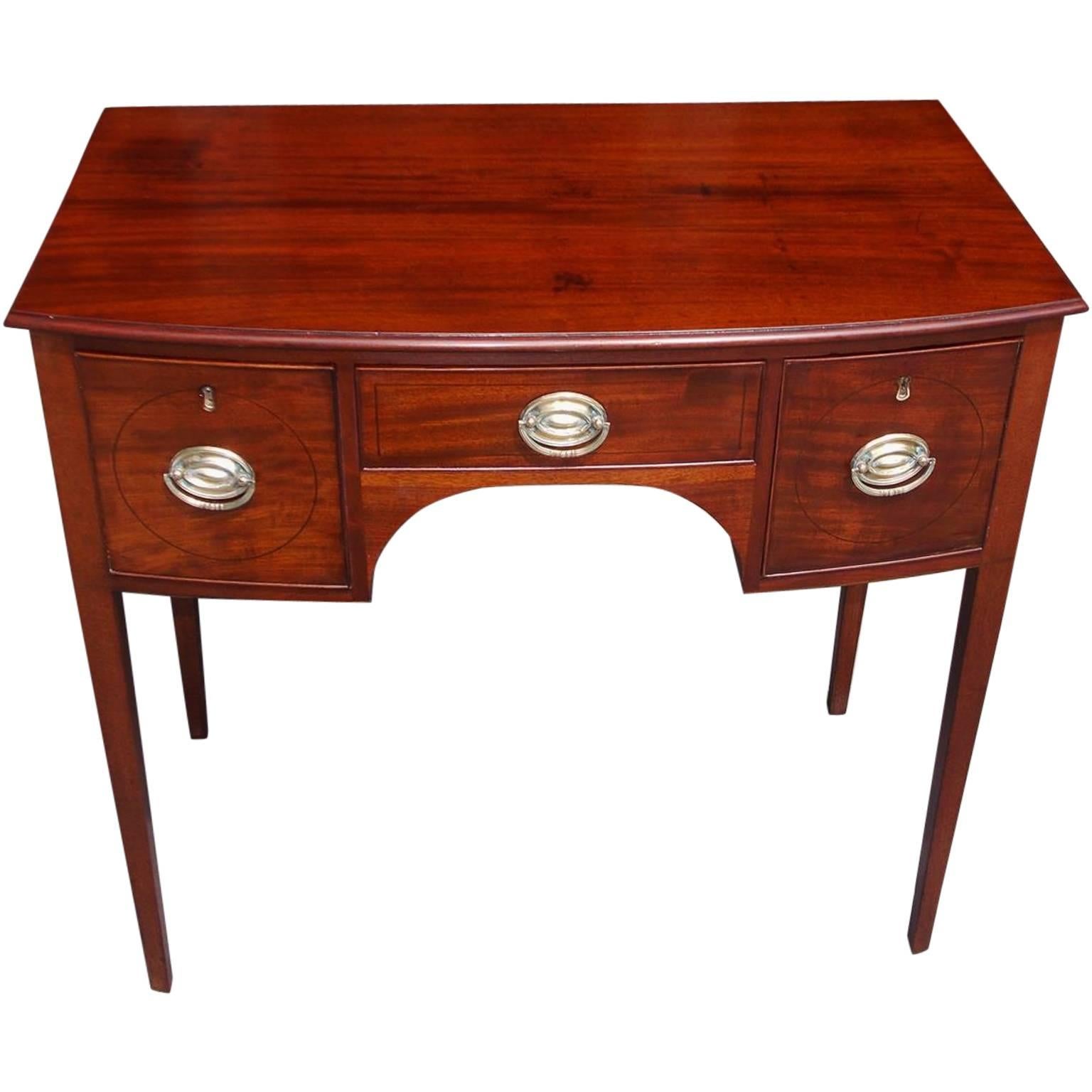English Mahogany Bow Front Knee Hole Lowboy / Dressing Table, Circa 1800