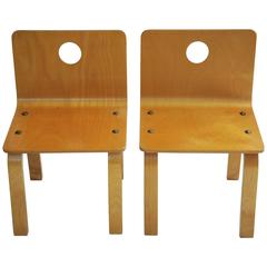 Pair of Circle Cut-Out Child Chairs in Molded Plywood attributed to Alvar Aalto