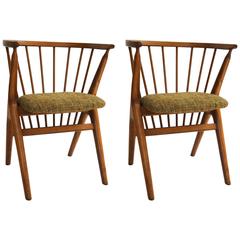 Pair of Danish Child Chairs in Wood with Upholstered Seat by George Tanier 1940s