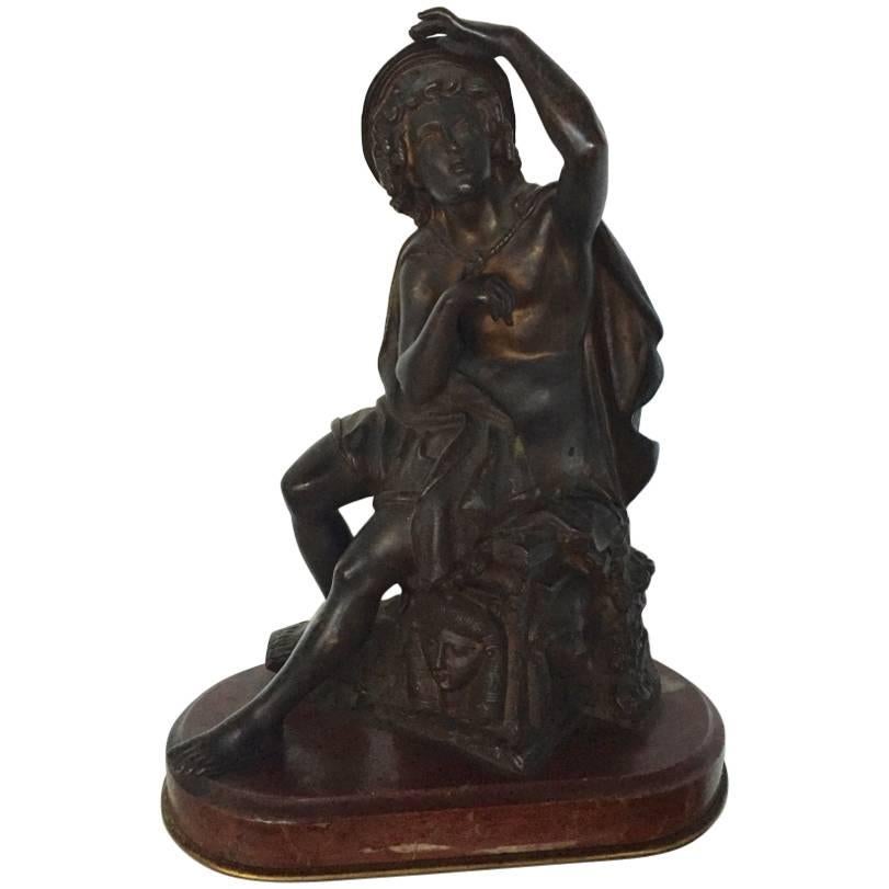 19th Century Signed Bronze of Seated Man Figure For Sale