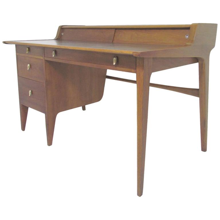 MidCentury Modern Desk with Leather Top by John Van Koert for Drexel Profile at 1stDibs