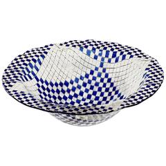 Handblown Glass Bowl, with Painted Blue Chequer and Gilt Netting Decoration B