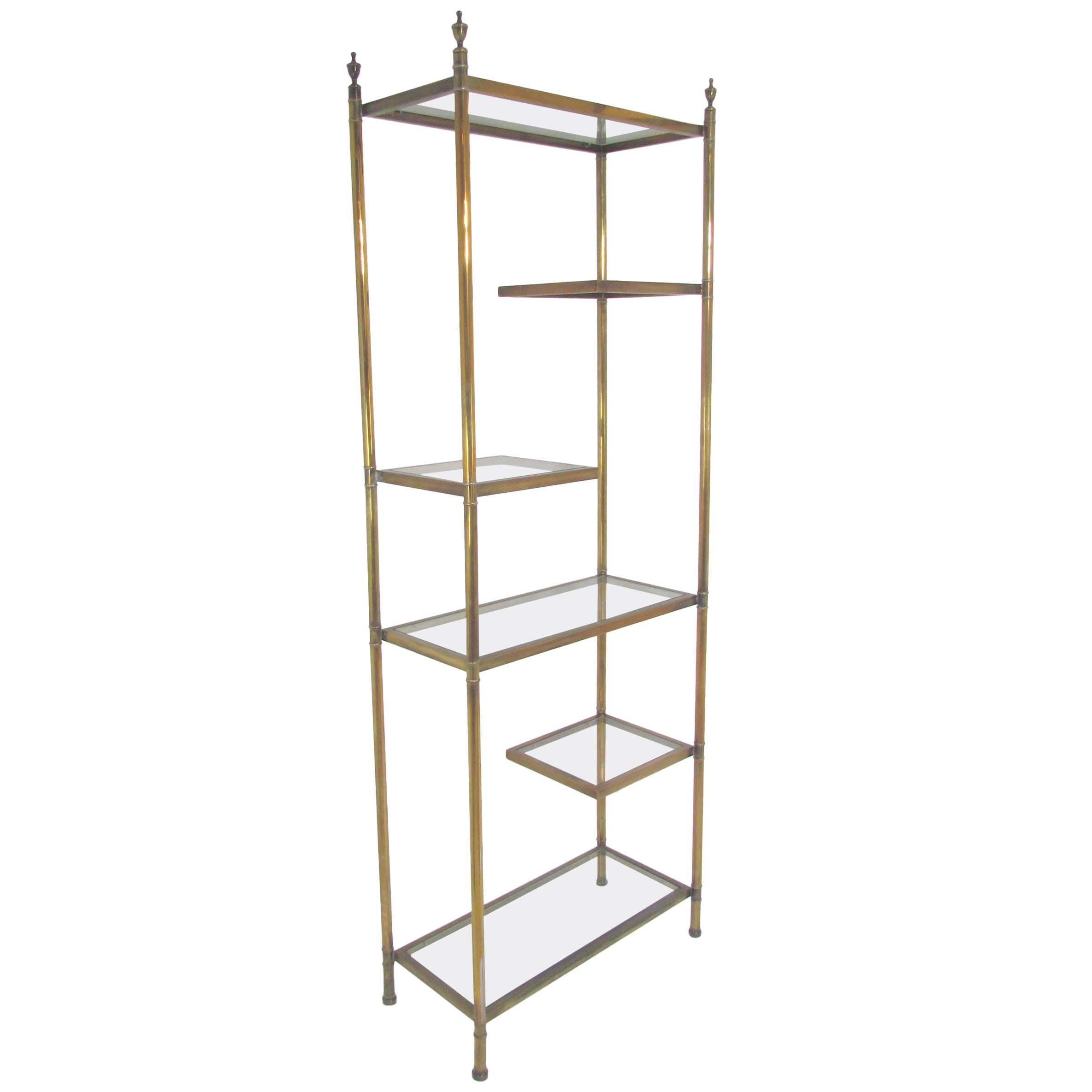 Hollywood Regency Étagère in Brass with Cantilevered Display Shelves