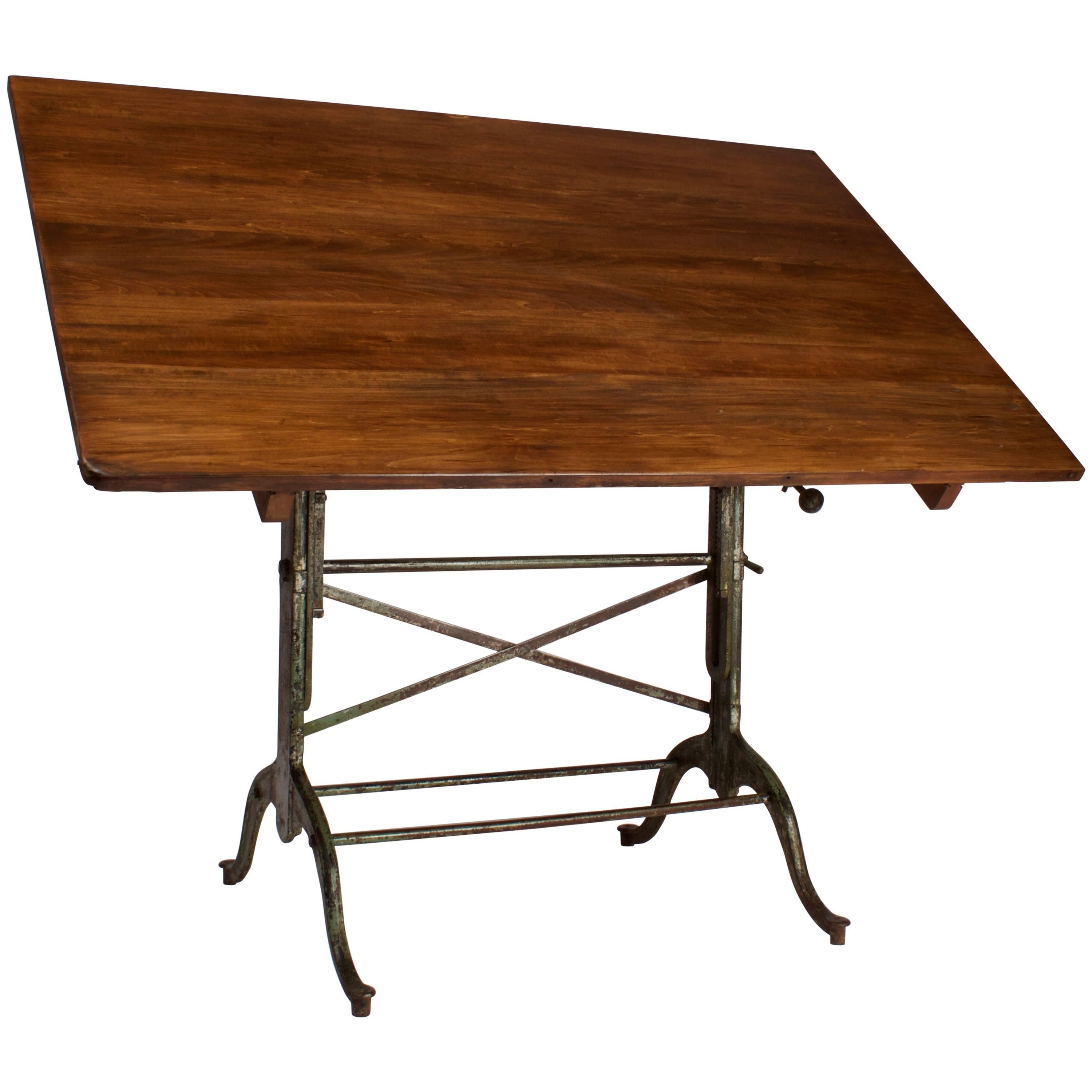 1920s American Cast Iron Drafting Table