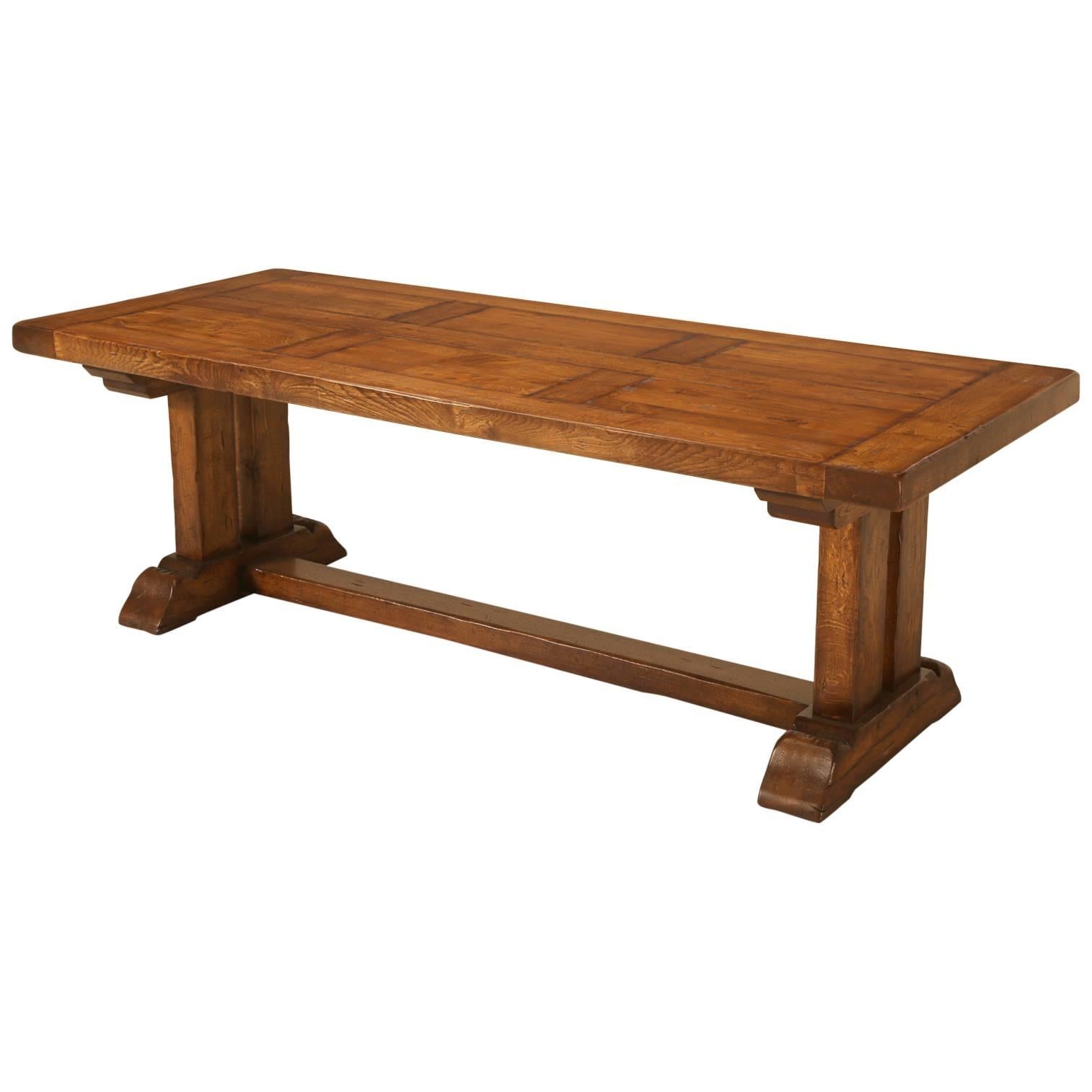 French Oak Trestle Dining Table with Two Leaves
